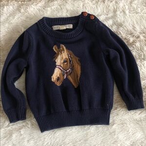 Hope & Henry Navy Sweater with Horse Head, 12-18 months